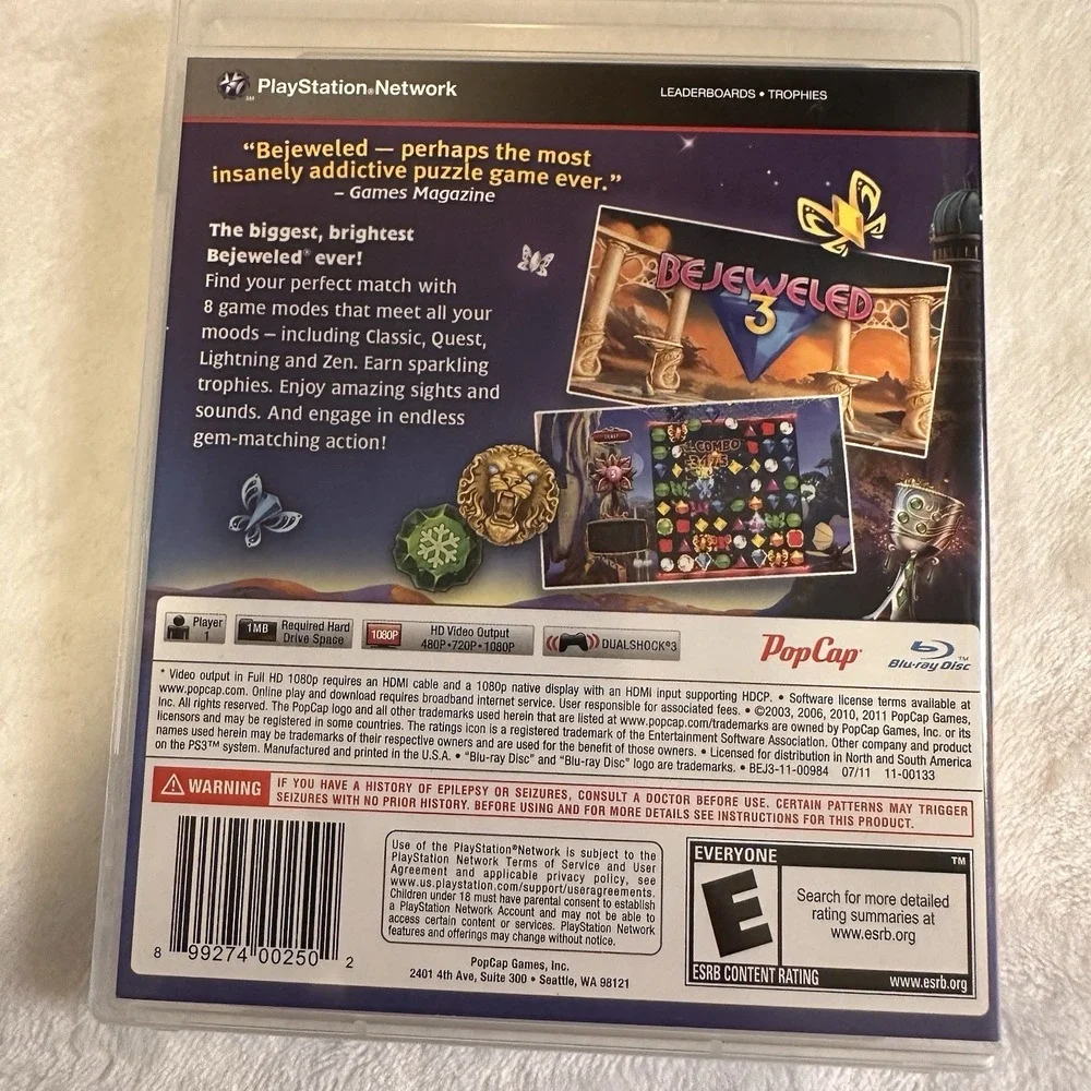 BEJEWELED 3 PS3 PlayStation 3 Game with Box